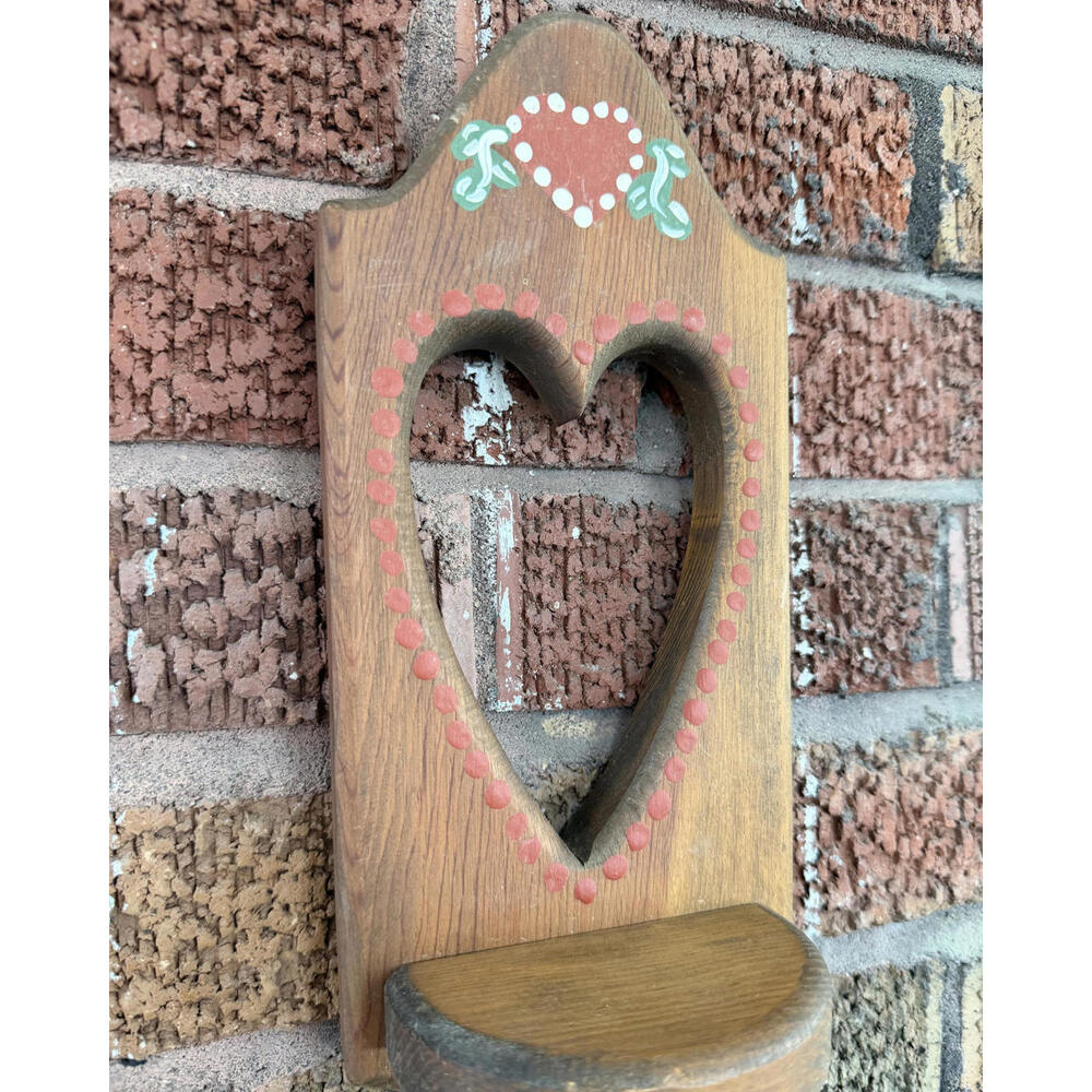 Vintage Wooden Heart Cut Out Wall Hanging Shelf with Peg Hand Painted Accents - Picture 3 of 5